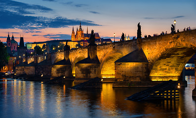 Image showing Sunset over Charles bridge