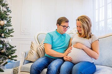 Image showing Family portrait near christmas tree