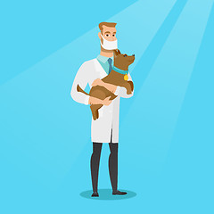 Image showing Veterinarian with dog in hands vector illustration