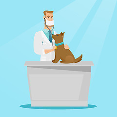 Image showing Veterinarian examining dog vector illustration.