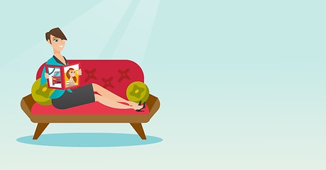 Image showing Woman reading magazine on sofa vector illustration