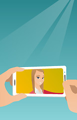 Image showing Young woman making selfie vector illustration.