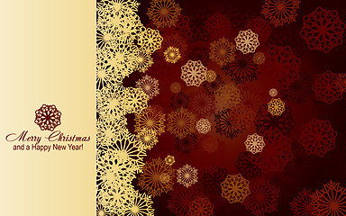 Image showing Brown christmas card with golden snowflakes, very beautiful greetings card