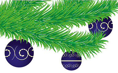 Image showing Christmas greetings card with fir tree branch decorated with baubles