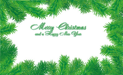 Image showing Christmas greetings card with fir tree branches and a wish of Merry Christmas and A HAppy New Year