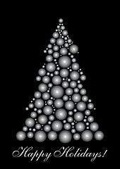 Image showing Christmas Card with unusual Silver Christmas Tree on black background  and wish of Happy Holidays