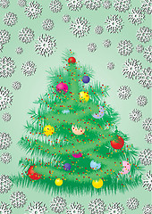 Image showing Background with funny firtree decorated with snowflakes