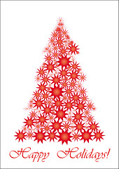 Image showing Christmas Card with unusual Red Christmas Tree and wish of Happy Holidays