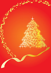 Image showing Christmas firtree made from glitter stars on red background