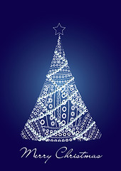 Image showing Firtree made from beads on blue background, Beautiful Christmas card