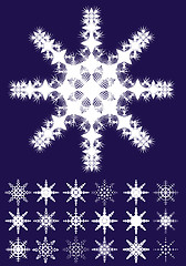 Image showing Set of snowflakes on blue background, part 1