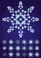 Image showing Set of snowflakes on blue background, part 2