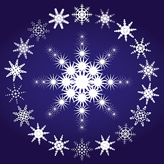 Image showing Set of snowflakes on blue background, part 3