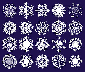 Image showing Set of snowflakes on blue background, part 2