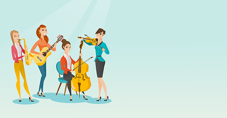 Image showing Band of musicians playing musical instruments.