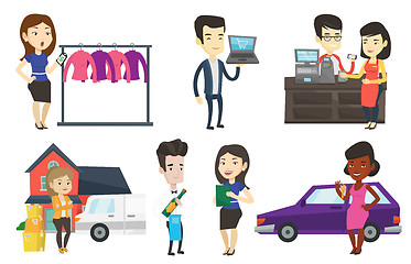 Image showing Vector set of shopping people characters.