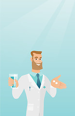 Image showing Pharmacist giving pills and a glass of water.