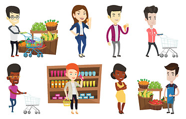 Image showing Vector set of shopping people characters.