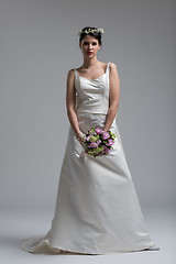 Image showing bride with a bouquet  isolated on white background