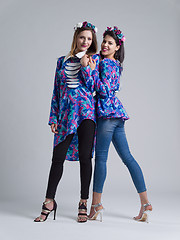 Image showing two Fashion Model girls isolated over white background