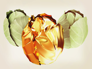 Image showing green cabbage and gold cabbage isolated on white background. 3d 