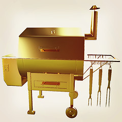 Image showing Gold BBQ Grill. 3d illustration. Vintage style