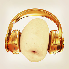 Image showing potato with headphones on a white background. 3d illustration. V