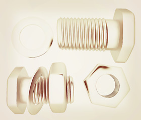 Image showing Screws and nuts set. 3d illustration. Vintage style