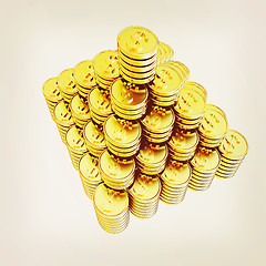 Image showing pyramid from the golden coins. 3d illustration. Vintage style