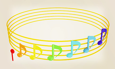 Image showing Various music notes on stave. Colorfull 3d. 3D illustration. Vin