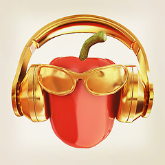 Image showing Bell peppers with sun glass and headphones front \