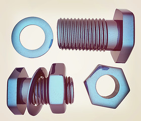 Image showing Screws and nuts set. 3d illustration. Vintage style