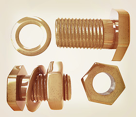 Image showing Screws and nuts set. 3d illustration. Vintage style
