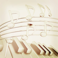 Image showing music notes  background. 3D illustration. Vintage style