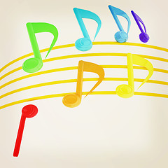 Image showing music notes  background. 3D illustration. Vintage style