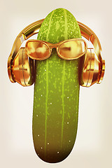 Image showing cucumber with sun glass and headphones front \