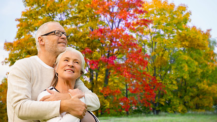 Image showing senior couple over autumn park background