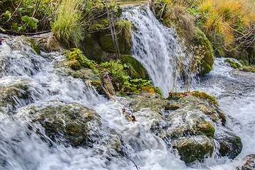 Image showing Waterfall stream flowing in the Plitvice lakes in Croatia