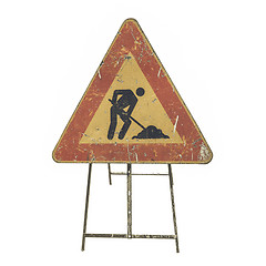 Image showing Vintage looking Road work sign