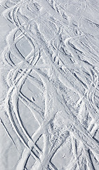 Image showing Ski slope with trace from skis and snowboards