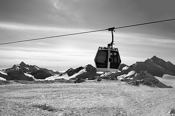 Image showing Black and white view on gondola ski-lift