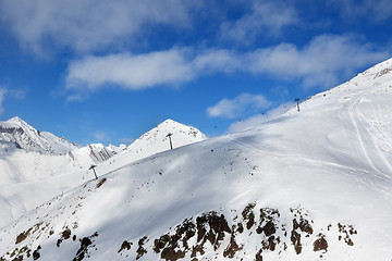 Image showing Off-piste slope and chair-lift on ski resort 