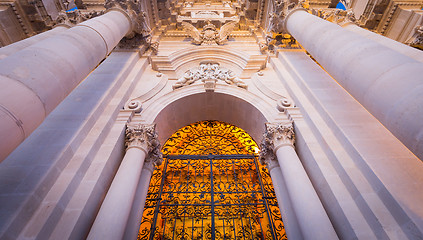 Image showing Entrance of the Syracuse baroque Cathedral in Sicily - Italy