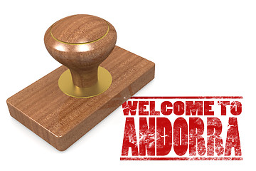 Image showing Red rubber stamp with welcome to Andorra