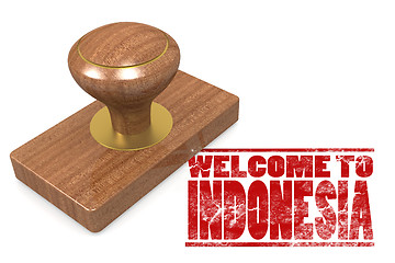 Image showing Red rubber stamp with welcome to Indonesia