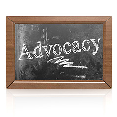 Image showing Advocacy text written on blackboard