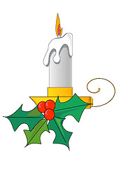 Image showing Christmas Candle and Holly