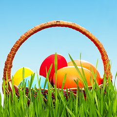 Image showing Wicker basket with eggs
