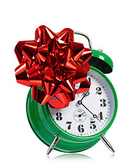 Image showing Alarm clock with red bow