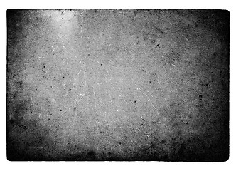 Image showing Black and white film frame with light leaks and grain isolated on white background.